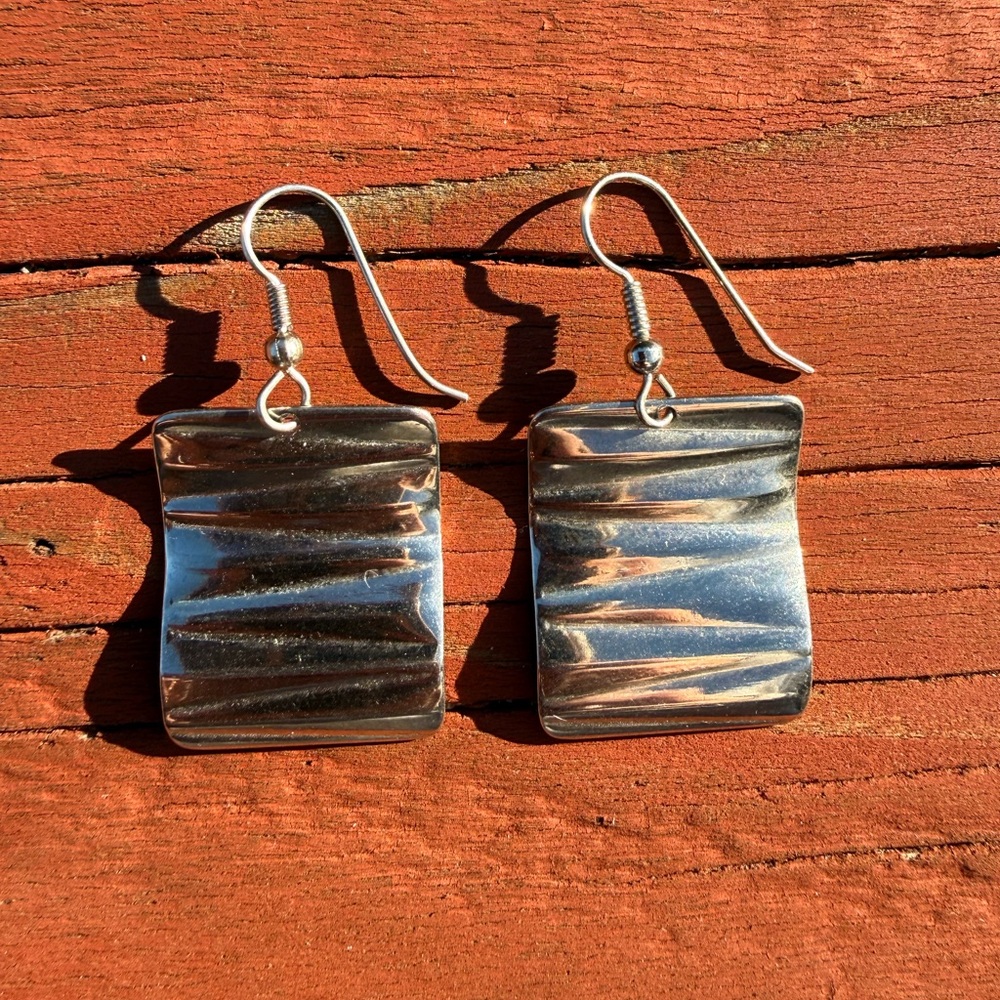 Textured Silver Dangle Earrings